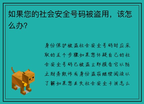 如果您的社会安全号码被盗用，该怎么办？