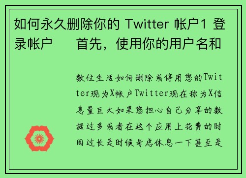 如何永久删除你的 Twitter 帐户1 登录帐户     首先，使用你的用户名和密